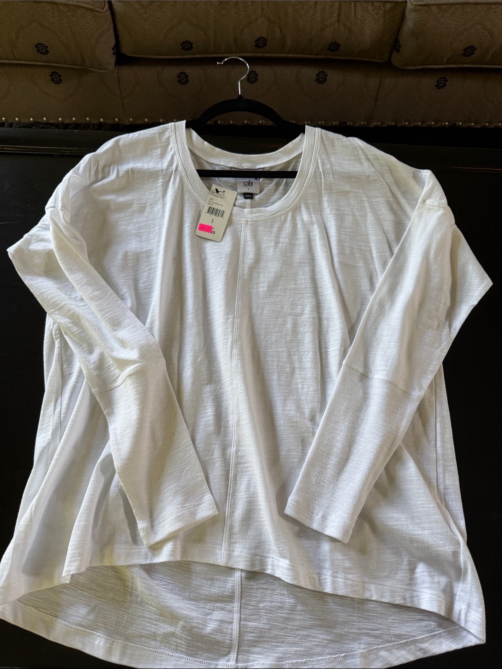 CAbi White Long Sleeve Slub Knit Tee